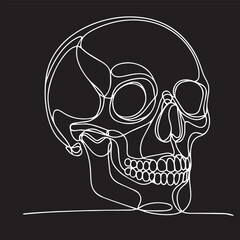 Continuous one single minimal line drawing skull