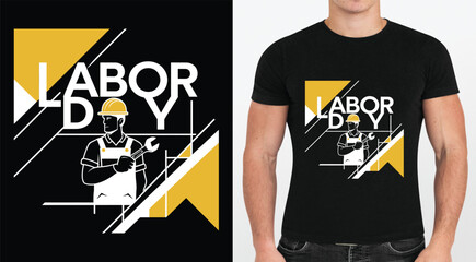 Labor Day T Shirt Design Featuring a Construction Worker and Geometric Shapes