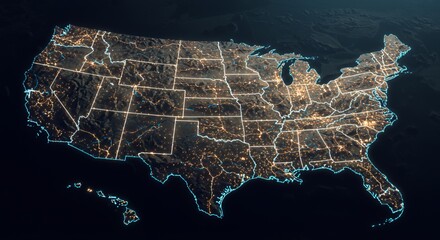 Illuminating America: A Nighttime View of the United States' Vibrant Cities and Highways