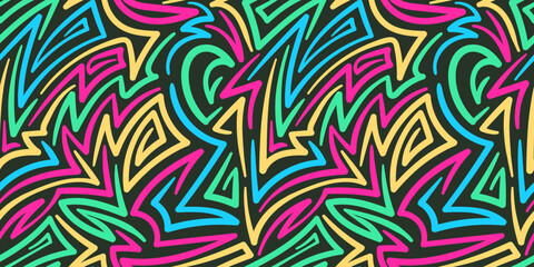 Neon Tribal Lightning Bolt Abstract Doodle