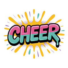 Naklejka premium Dripping cheer text with pastel splash art, Glossy 