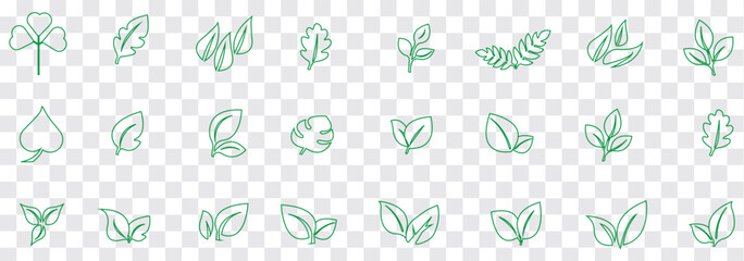 Set of a Green leaf and Black leaf icon. Various shapes of green leaves of trees and plants. Environment and nature leaf vector illustration. Best Design.