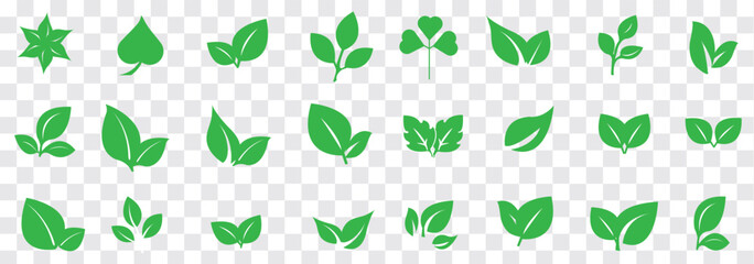 Set of a Green leaf and Black leaf icon. Various shapes of green leaves of trees and plants. Environment and nature leaf vector illustration. Best Design.