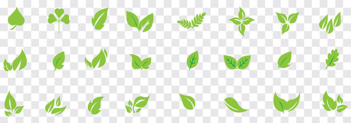 Set of a Green leaf and Black leaf icon. Various shapes of green leaves of trees and plants. Environment and nature leaf vector illustration. Best Design.
