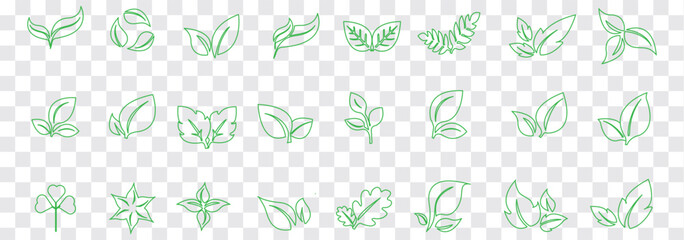 Set of a Green leaf and Black leaf icon. Various shapes of green leaves of trees and plants. Environment and nature leaf vector illustration. Best Design.