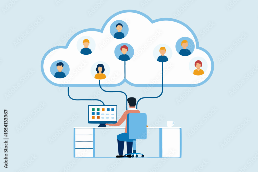 Poster remote team collaboration cloud computing network connection