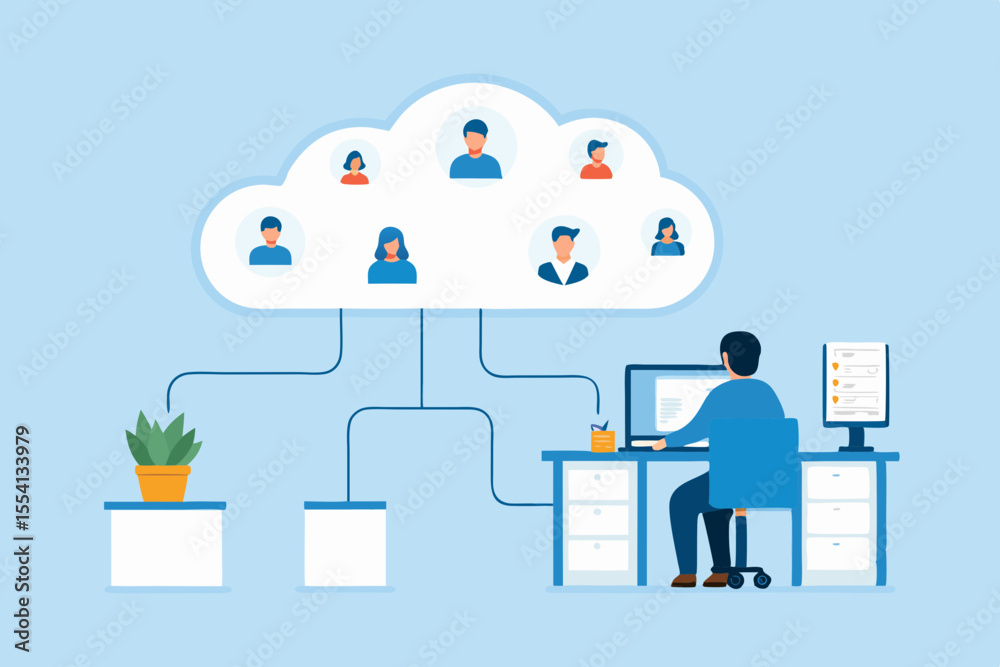 Poster remote team collaboration cloud computing network connection
