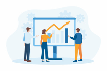 Business Team Analyzing Growth Chart on Whiteboard Presentation