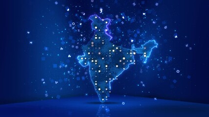 Map of India. Wire frame 3D polygonal network line Cyber digital India country global tech and innovation, Concept stock market economy. satellites program track location virtual space Indian Rupee - Powered by Adobe
