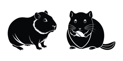 Guinea Pig Standing Alert Flat Silhouette on White Background