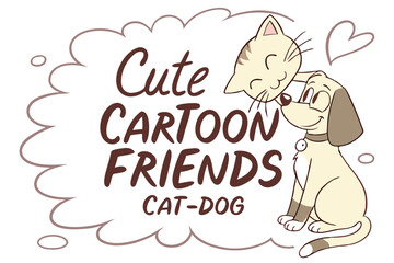 Charming vintage cartoon cat and dog friends in a playful embrace
