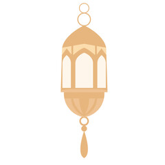 2D illustration of an elegant golden lantern with arched openings and round top, perfect for Islamic festive and Ramadan decor.