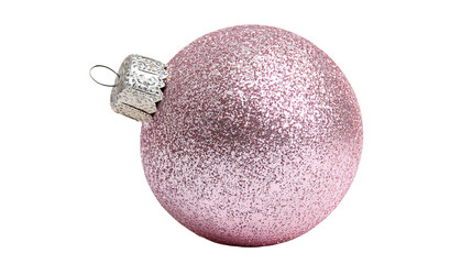 a pink christmas ornament with a silver bow