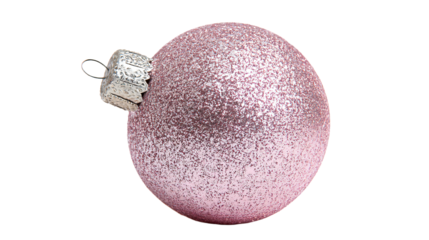 a pink christmas ornament with a silver bow