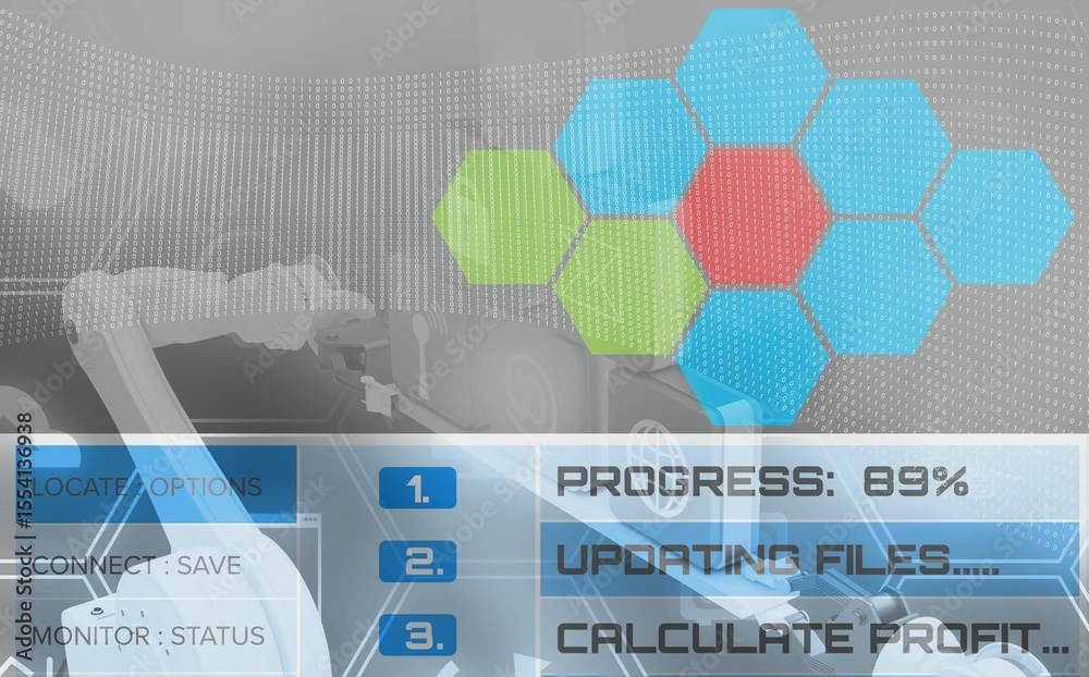 Fototapete graphic image of hexagon shapes with text on screen