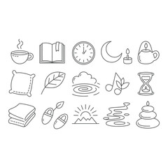 Spa and wellness line art icons isolated on white background
