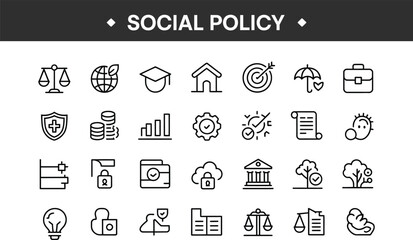 Social policy icon set in line style on white background