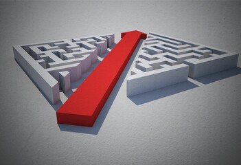 Red arrow cutting through puzzle
