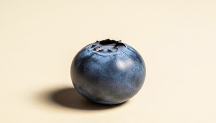Single blueberry on a light background with shadow.