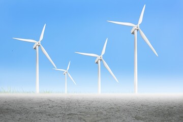 Four wind turbines in a desert