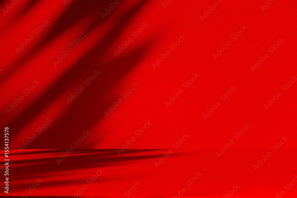 Aufkleber Wall interior background, studio and backdrops show products.with shadow from window color Red background for text insertion and presentation product	