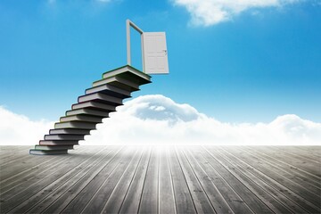 Book steps leading to door against sky
