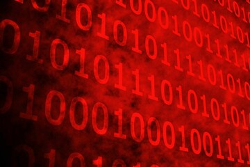 Shiny red binary code on black background