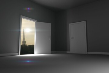 Fototapeta premium Eiffel Tower seen from open door