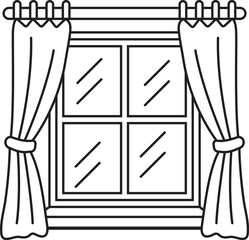 Window Line Art Illustration &ndash; Black and White Home Interior Coloring Page