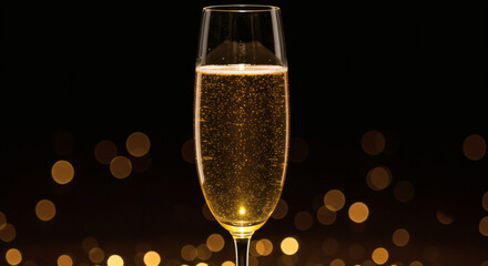 Sparkling Champagne Flute Festive Golden Bokeh Background Celebration Drink