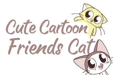 Cute cartoon cat character with friendly serif font and colorful design elements