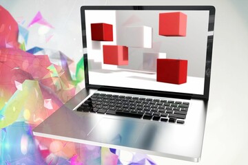 A laptop with graphic background