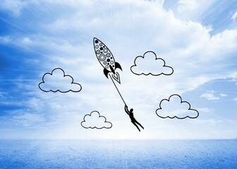 Rocket graphic on bright horizon
