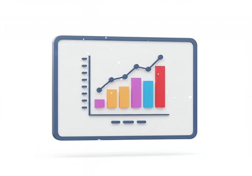 3D Render of a Tablet Displaying an Upward Trending Bar Graph