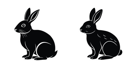 Rabbit Sitting Alert Flat Silhouette on White Background