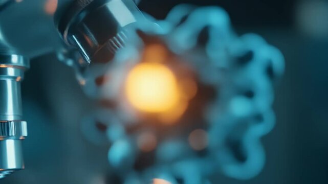 Detailed Microscope With Metallic Finish in Blue Tone with Blurred Background Focusing on Scientific Research and Medical Technology Innovation With Pharmaceutical Applications