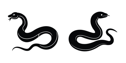 Snake Sliding on Ground Flat Silhouette on White Background