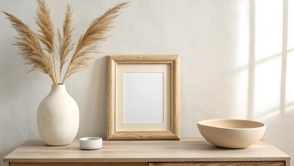 Still life of a jug, vase, and glass of milk on a table in a clean, contemporary home interior with modern decor