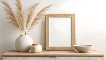 Still life with bread and wheat in a vintage wooden frame perfect for a rustic home interior design