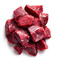 Fototapeta premium raw meat cubes top view on white background