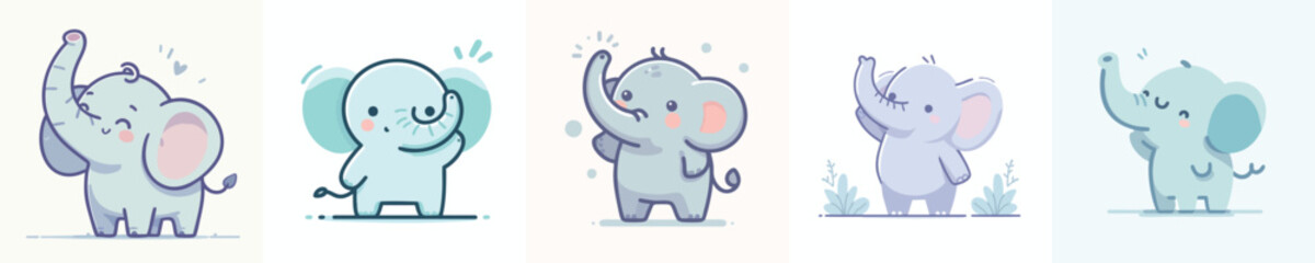 Cute Baby Elephant Vector Collection – Cartoon Animal Characters Set