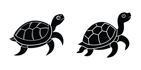 Turtle Turning Head Flat Silhouette on White Background