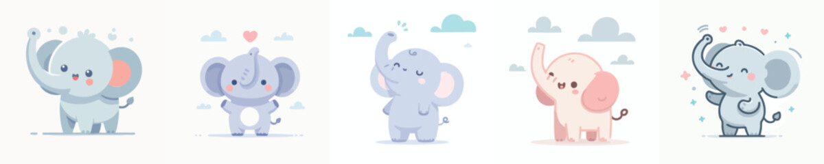 Happy Baby Elephant Mascot Set – Cute Cartoon Animal Character Collection