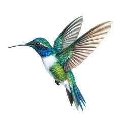 Obraz premium Vibrant Hummingbird in Flight Green Blue Wings Nature Wildlife Bird isolated on a transparent background