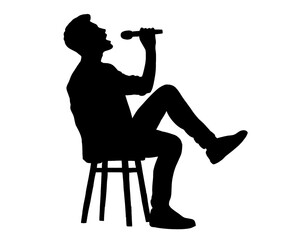 Silhouette of male singer singing, isolated icon on white background.	