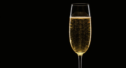Sparkling champagne flute festive bubbly drink in elegant glass close up transparent background