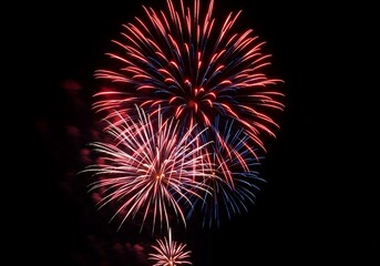 Spectacular Red, White, and Blue Fireworks Display at Night