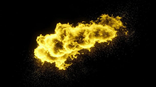 Dramatic Golden Particle Explosion with Swirling Plumes Against Black Background Optimized for Adobe Stock Photo