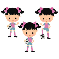 Running soccer player girl vector cartoon illustration