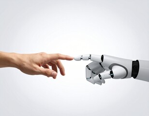 Human hand and robotic hand reaching out with fingers almost touching, inspired 